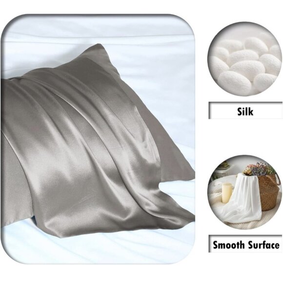 2 PK Silk Pillowcase for Hair and Skin King Size 20"X36" with Hidden Zipper Gray - Picture 2 of 5